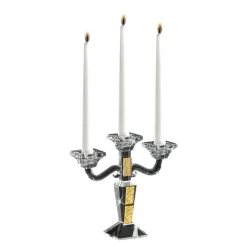 Soprammobili Moderni-Selezionato da Mazzolaluce Candelabro candeliere da tavolo tre fiamme vetro cristallo inserti oro fp