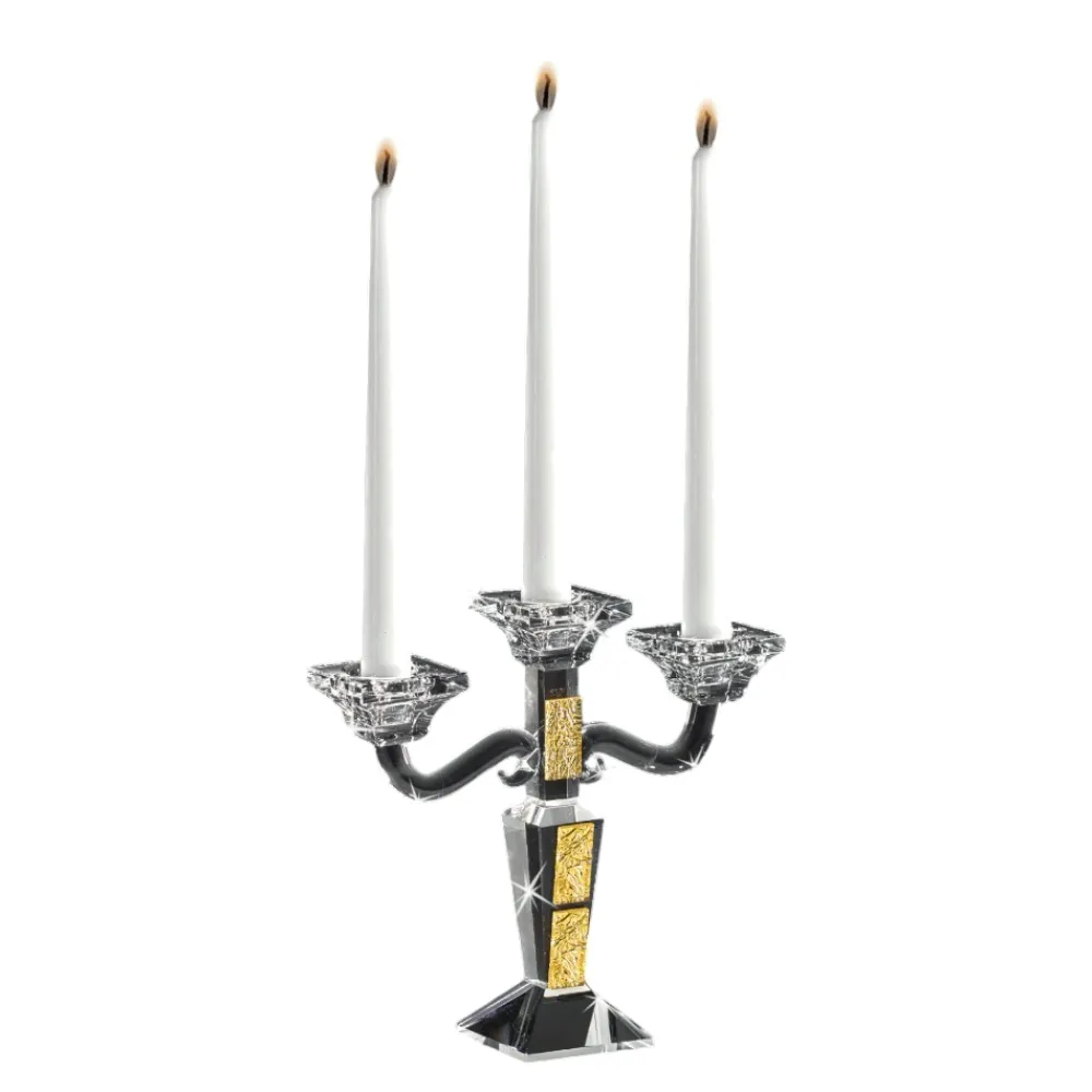 Soprammobili Moderni-Selezionato da Mazzolaluce Candelabro candeliere da tavolo tre fiamme vetro cristallo inserti oro fp