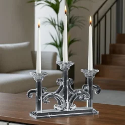 Soprammobili Moderni-Selezionato da Mazzolaluce Candelabro tre fiamme da tavola candeliere di vetro cristallo
