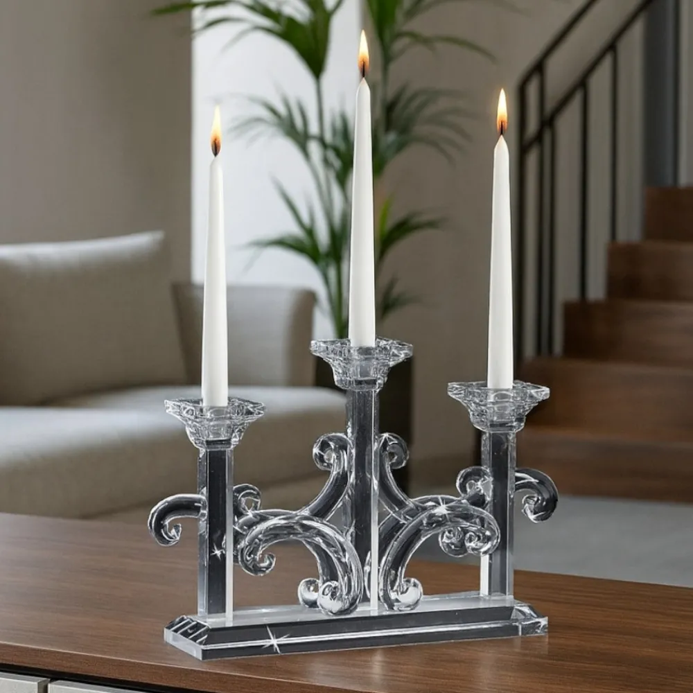 Soprammobili Moderni-Selezionato da Mazzolaluce Candelabro tre fiamme da tavola candeliere di vetro cristallo