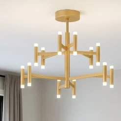 Plafoniere Moderne-Perenz Illuminazione Candles perenz lampadario oro spazzolato led 3000k dimmerabile