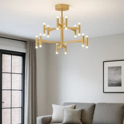 Plafoniere Moderne-Perenz Illuminazione Candles perenz lampadario oro spazzolato led 3000k dimmerabile