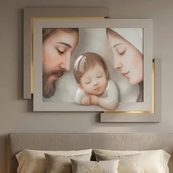 Capezzali-Selezionato da Mazzolaluce Capezzale capoletto sacra famiglia 95x75 cm legno resina tortora oro