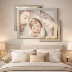 Capezzali-Selezionato da Mazzolaluce Capezzale capoletto sacra famiglia 95x75 cm legno resina tortora oro