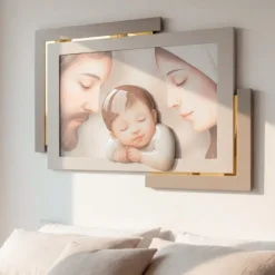 Capezzali-Selezionato da Mazzolaluce Capezzale capoletto 42x53 cm sacra famiglia tortora oro decoro resina