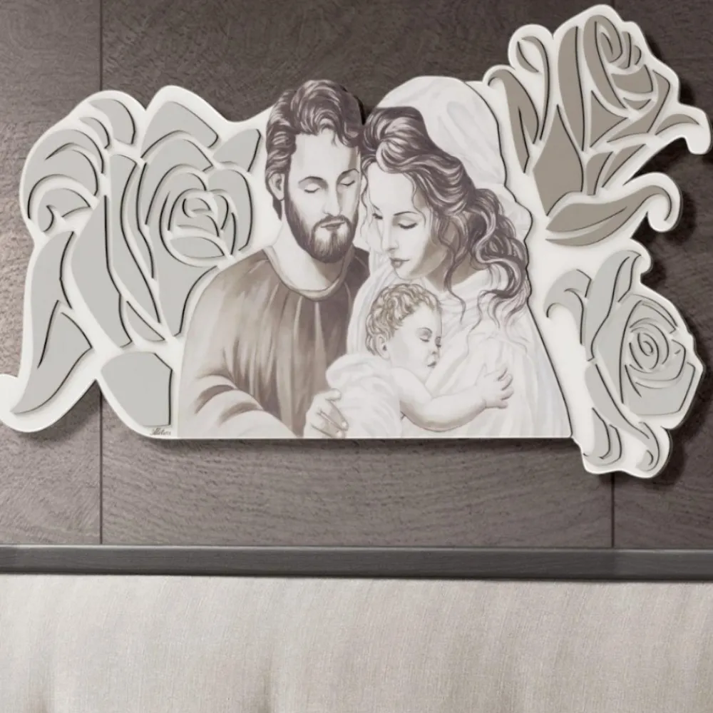 Capezzali-Selezionato da Mazzolaluce Capezzale classico sacra famiglia 120x60 legno bianco grigio tortora