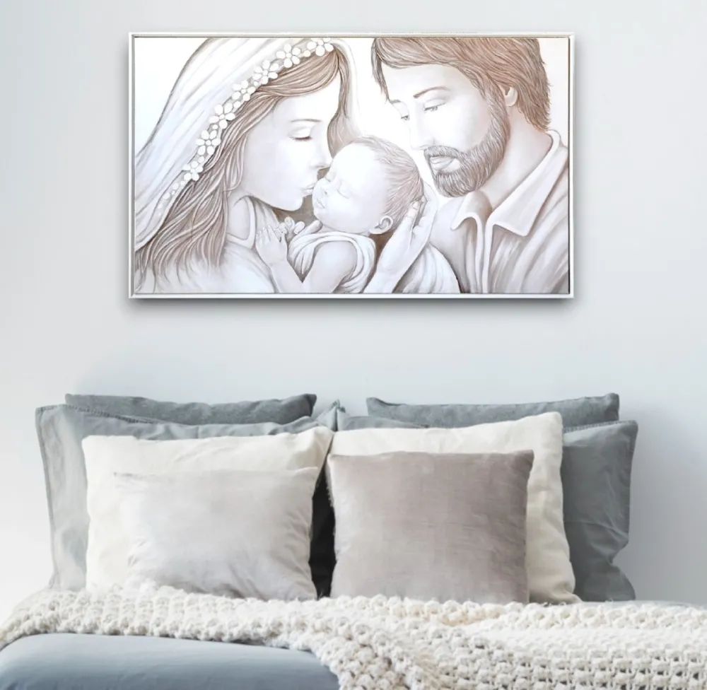 Capezzali-Selezionato da Mazzolaluce Capezzale sacra famiglia 122x72 cornice legno bianca stile contemporaneo