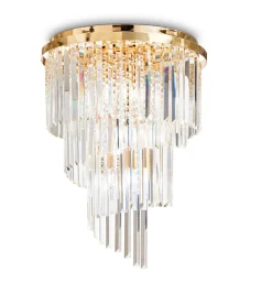 Plafoniere Moderne-Ideal Lux Carlton pl12 plafoniera oro contemporanea per grande salotto cristalli