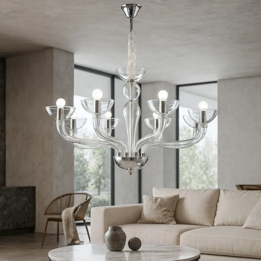 Lampadari Moderni-Ideal Lux Casanova sp8 lampadario 8 luci in vetro trasparente