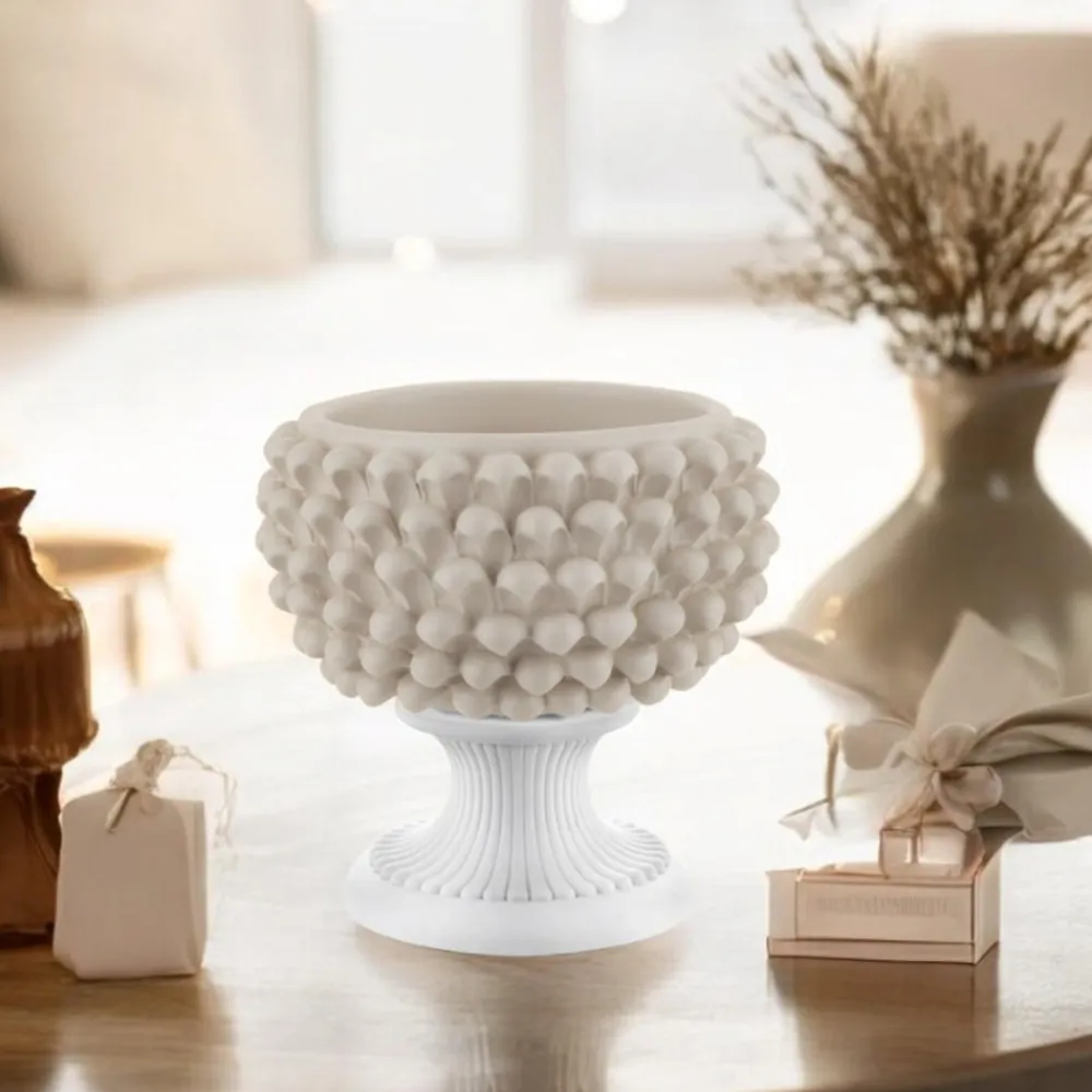 Soprammobili Moderni-Bongelli Preziosi Centrotavola pigna ceramica bianco nocciola