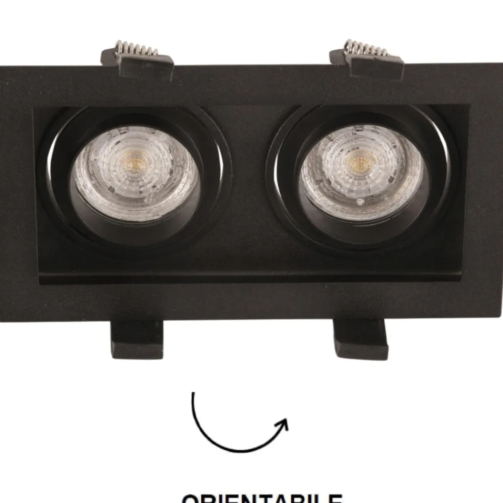 Faretti Da Incasso-Selezionato da Mazzolaluce Cestello faretto da incasso controsoffitto nero 2 luci orientabili