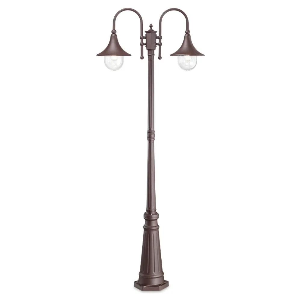 Lampioni Da Giardino-Ideal Lux Cima pt2 lampione alto per esterno giardino marrone ip43 due luci
