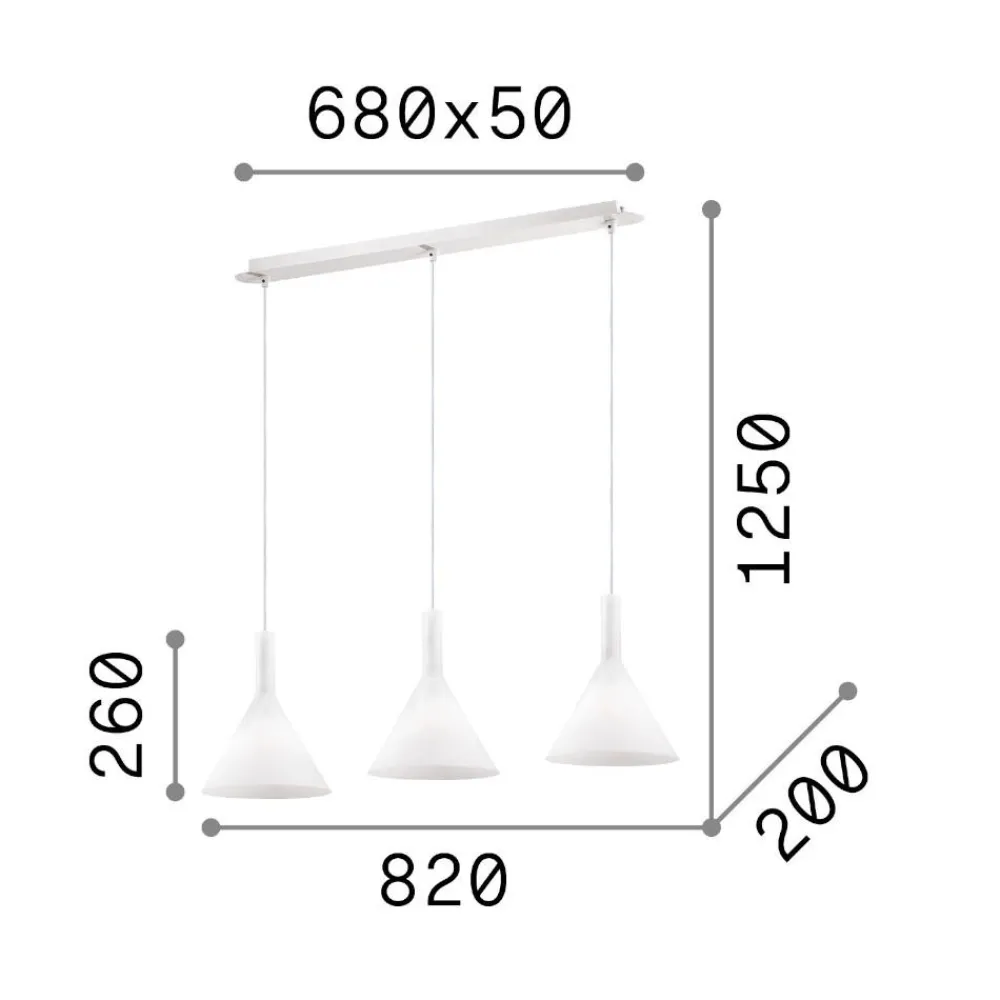 Lampadari Cucina-Ideal Lux Cocktail sp3 lampadario cucina tre luci vetri bianchi