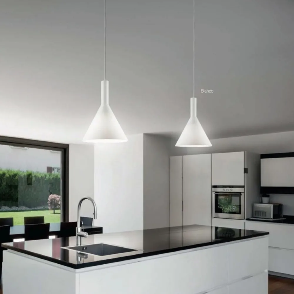 Lampade A Sospensione-Ideal Lux Cocktail sp1 small lampada a sospensione per isola vetro bianco forma cono