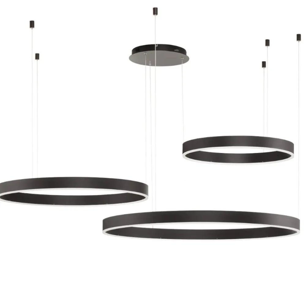 Lampadari Moderni-Selezionato da Mazzolaluce Composizione 3 lampadari anelli cerchi nero led 140w 2700k a 6000k