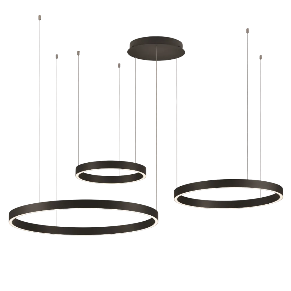 Lampadari Moderni-Selezionato da Mazzolaluce Composizione lampadari led cerchi nero per soggiorno moderno