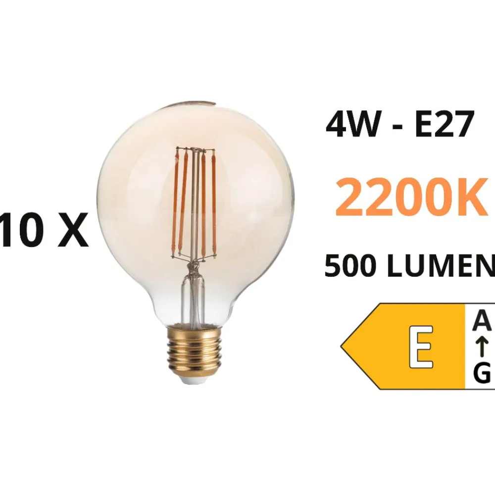 Lampadine Led-Ideal Lux Confezione n10 lampadine e27 globo led 4w 2200k 500lm ambra