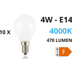 Lampadine Led-Ideal Lux Confezione n10 lampadine e14 led 4w 4000k 470lm mini sfera vetro bianco