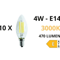 Lampadine Led-Ideal Lux Confezione n10 lampadine e14 led 4w 3000k 470lm oliva trasparente