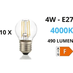 Lampadine Led-Ideal Lux Confezione n10 lampadine led e27 4w 4000k 490lm sfera trasparente