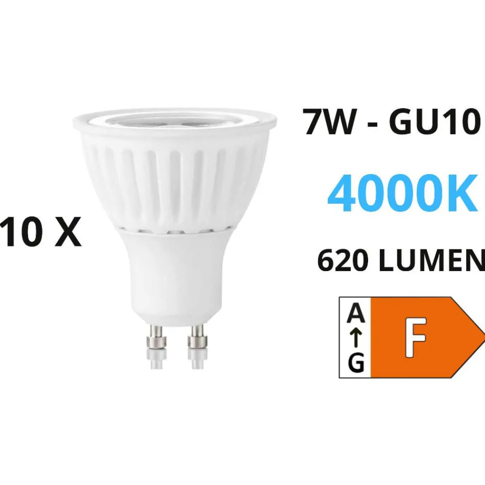 Lampadine Led-Ideal Lux Confezione n10 lampadine led gu10 7w 4000k 620lm cri90 ottica 50