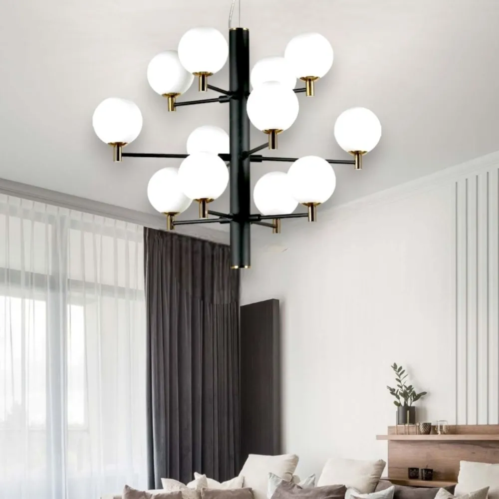 Lampadari Moderni-Ideal Lux Copernico sp12 lampadario moderno nero per soggiorno