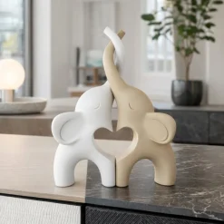 Soprammobili Moderni-Bongelli Preziosi Coppia di elefantini bianco nocciola 29x21 soprammobile