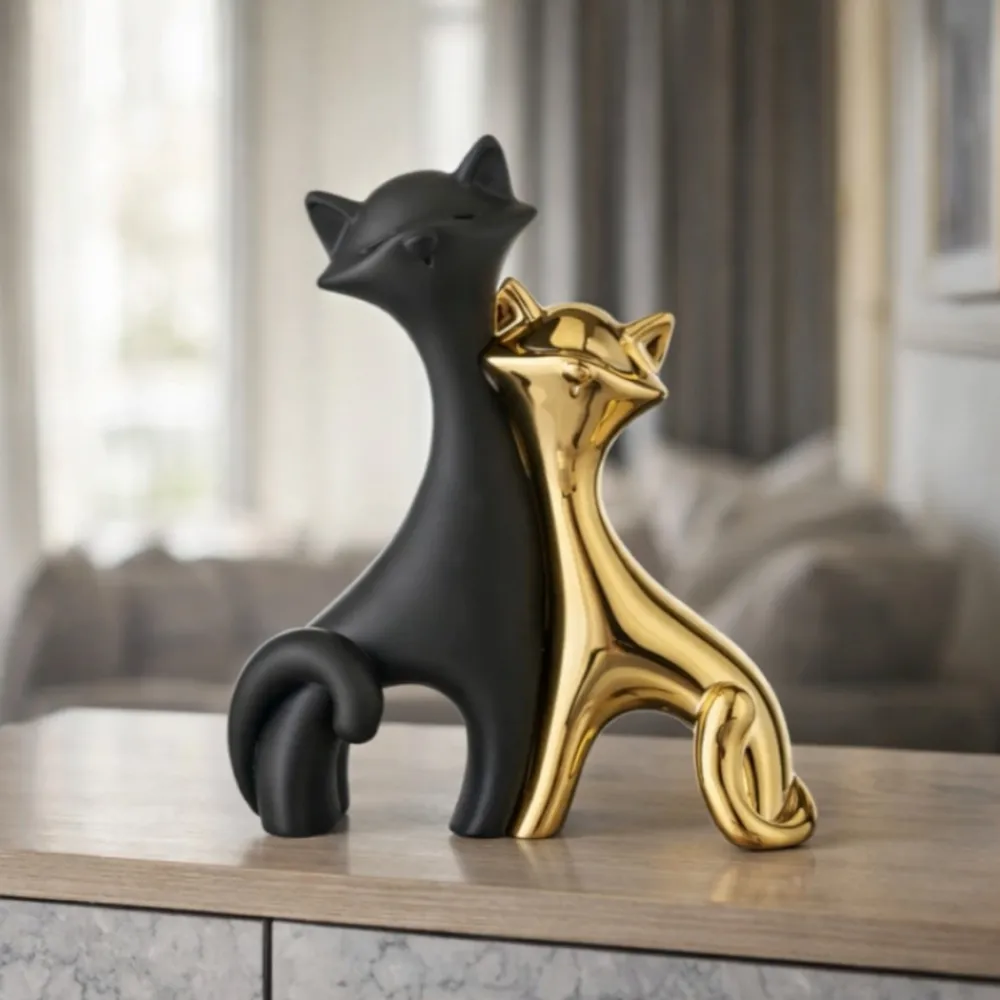 Soprammobili Moderni-Bongelli Preziosi Coppia di gatti nero oro soprammobile 24x29cm