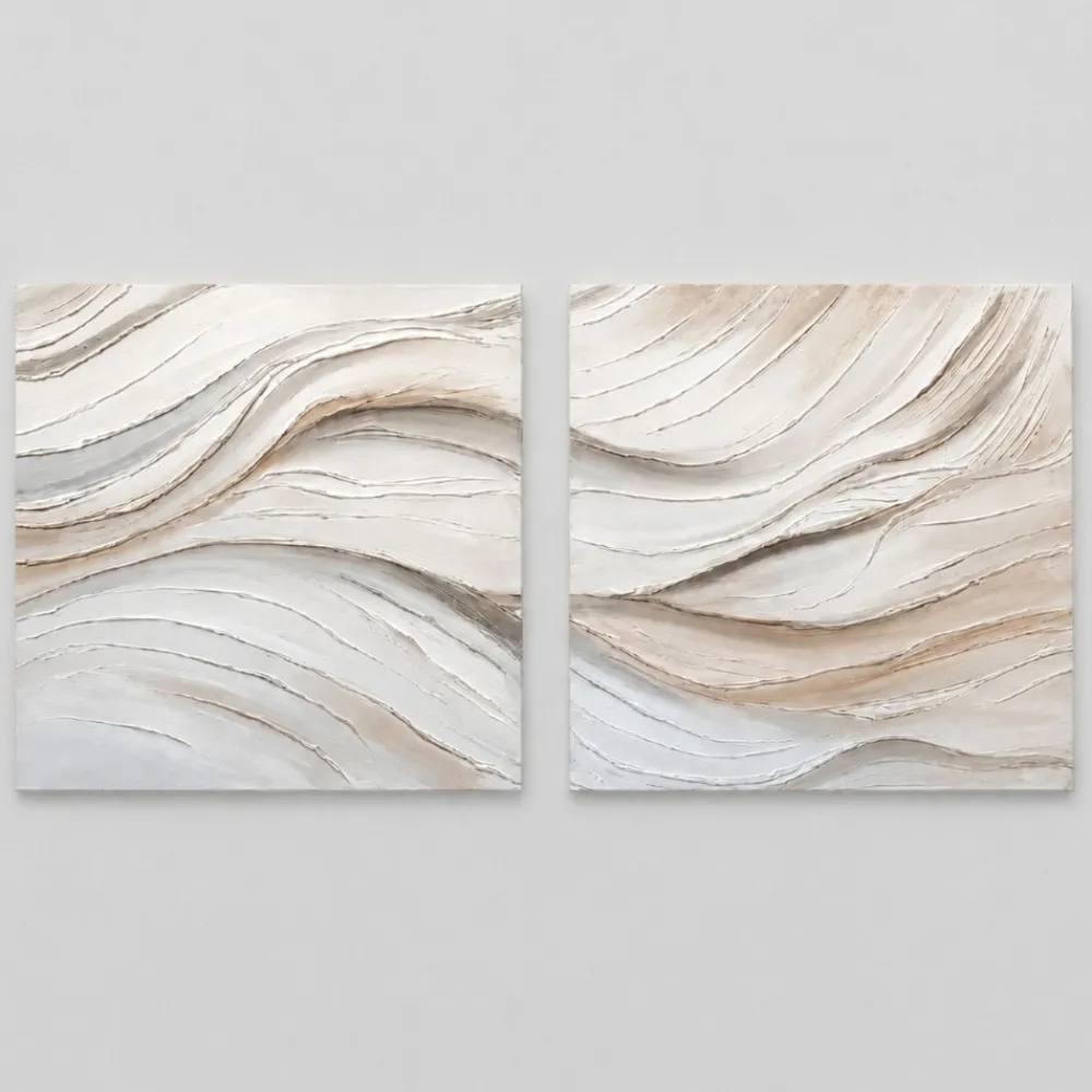 Quadri Moderni-Selezionato da Mazzolaluce Coppia di quadri astratti moderni pittura materica su tela per soggiorno bianco beige