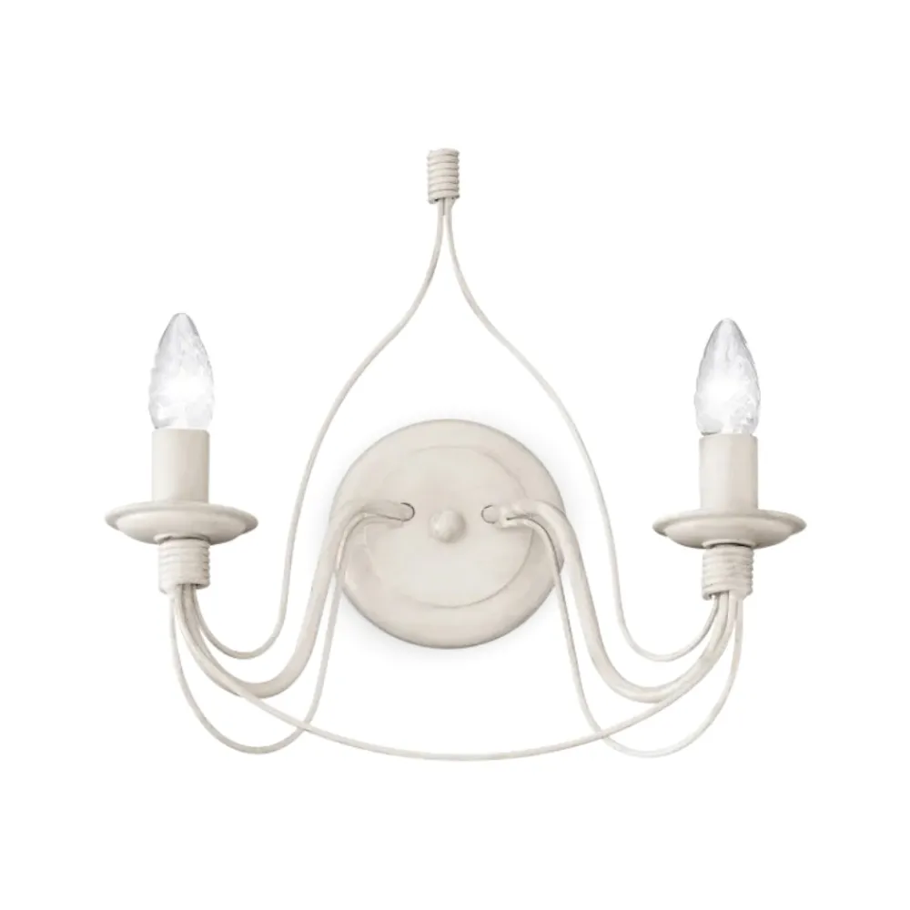 Applique Da Parete-Ideal Lux Corte ap2 applique ferro battuto bianco anticato 2 luci