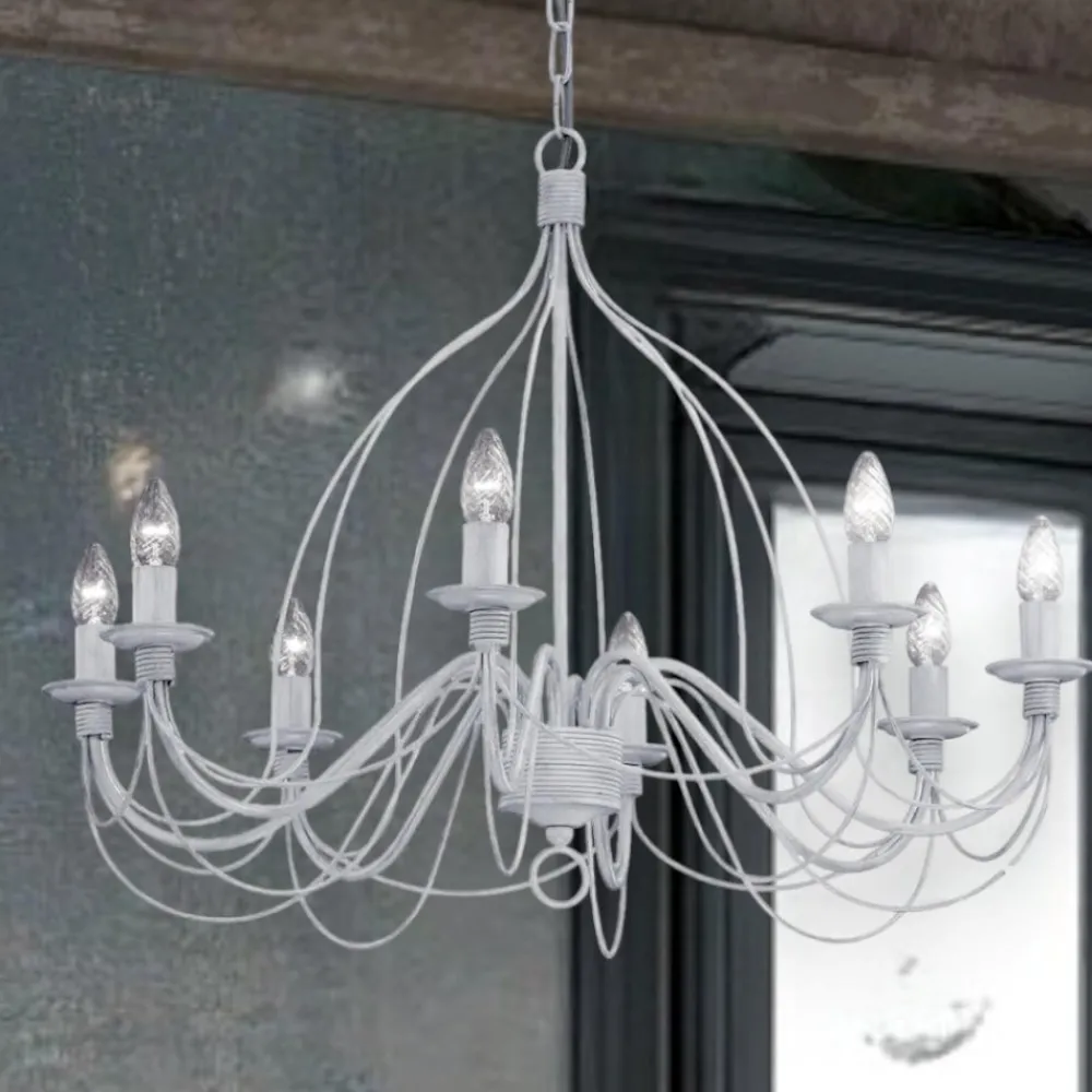 Lampadari Moderni-Ideal Lux Corte sp8 lampadario ferro batutto bianco