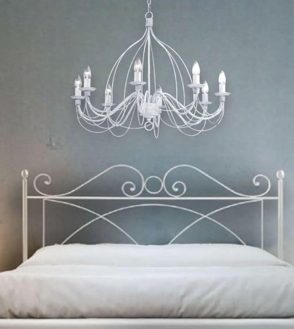 Lampadari Moderni-Ideal Lux Corte sp8 lampadario ferro batutto bianco