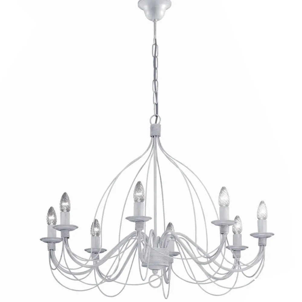Lampadari Moderni-Ideal Lux Corte sp8 lampadario ferro batutto bianco