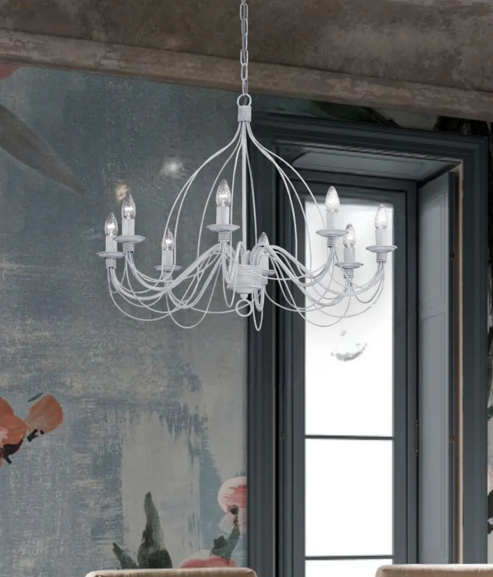 Lampadari Moderni-Ideal Lux Corte sp8 lampadario ferro batutto bianco