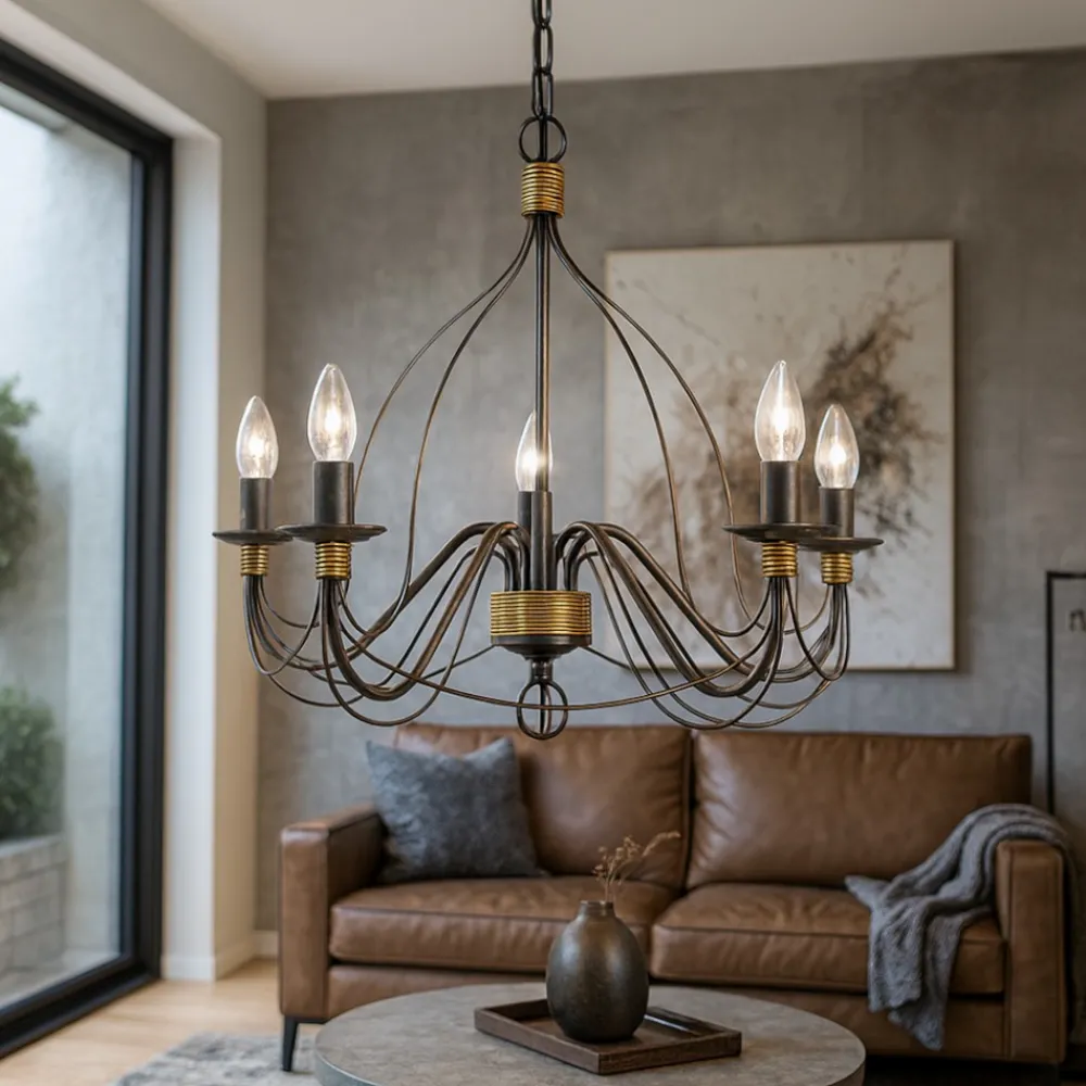 Lampadari Moderni-Ideal Lux Corte sp5 lampadario 5 luci ferro battuto ruggine
