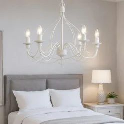 Lampadario Camera Da Letto-Ideal Lux Corte sp5 lampadario per camera da letto bianco antico