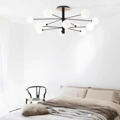 Plafoniere Moderne-Ideal Lux Cosmopolitan plafoniera camera da letto nero 10 sfere vetro bianco