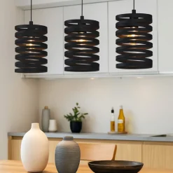 Lampadari Cucina-Eglo Cremella lampadario da cucina con portalampada neri traforati 3 luci