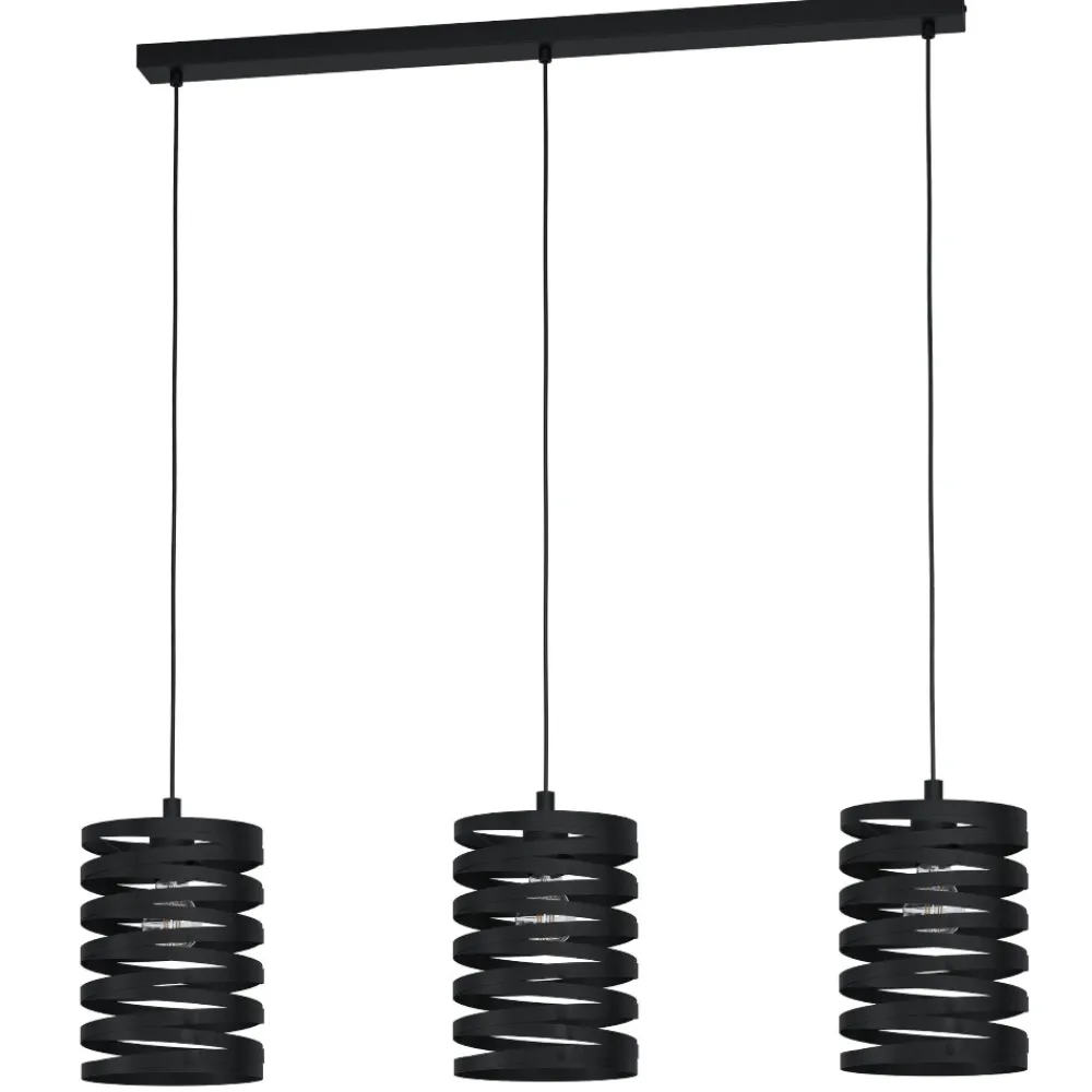Lampadari Cucina-Eglo Cremella lampadario da cucina con portalampada neri traforati 3 luci