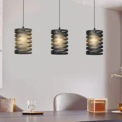 Lampadari Cucina-Eglo Cremella lampadario da cucina con portalampada neri traforati 3 luci