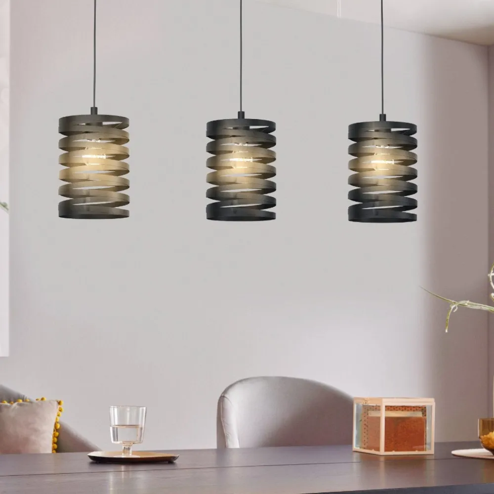 Lampadari Cucina-Eglo Cremella lampadario da cucina con portalampada neri traforati 3 luci