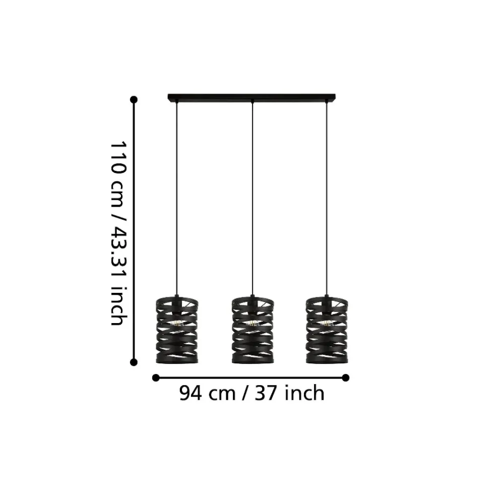 Lampadari Cucina-Eglo Cremella lampadario da cucina con portalampada neri traforati 3 luci