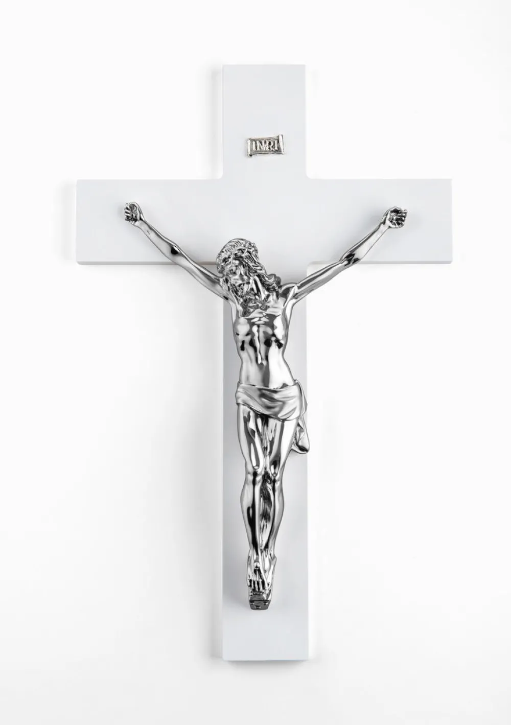 Crocifissi Da Parete-Selezionato da Mazzolaluce Crocifisso bianco da parete cristo argento 25x16