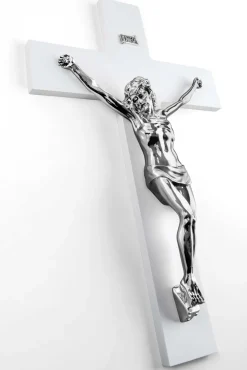 Crocifissi Da Parete-Selezionato da Mazzolaluce Crocifisso bianco da parete cristo argento 25x16