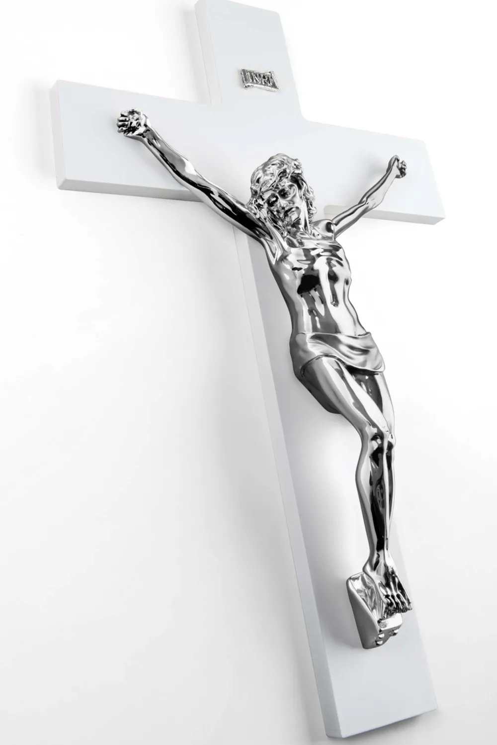 Crocifissi Da Parete-Selezionato da Mazzolaluce Crocifisso bianco da parete cristo argento 25x16