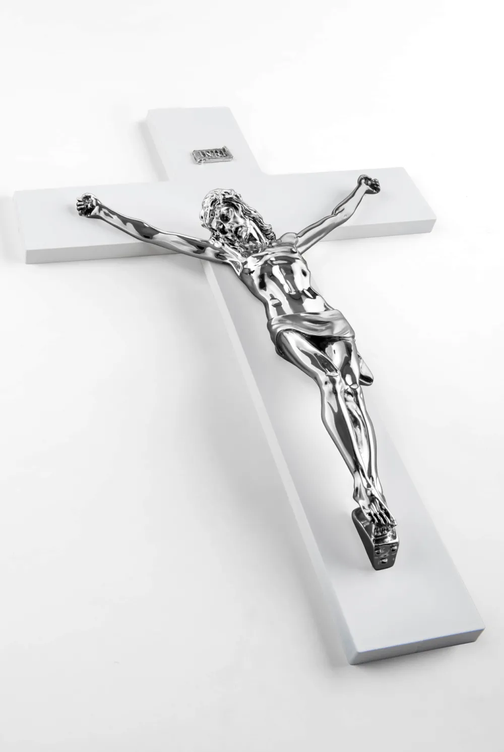 Crocifissi Da Parete-Selezionato da Mazzolaluce Crocifisso bianco da parete cristo argento 25x16
