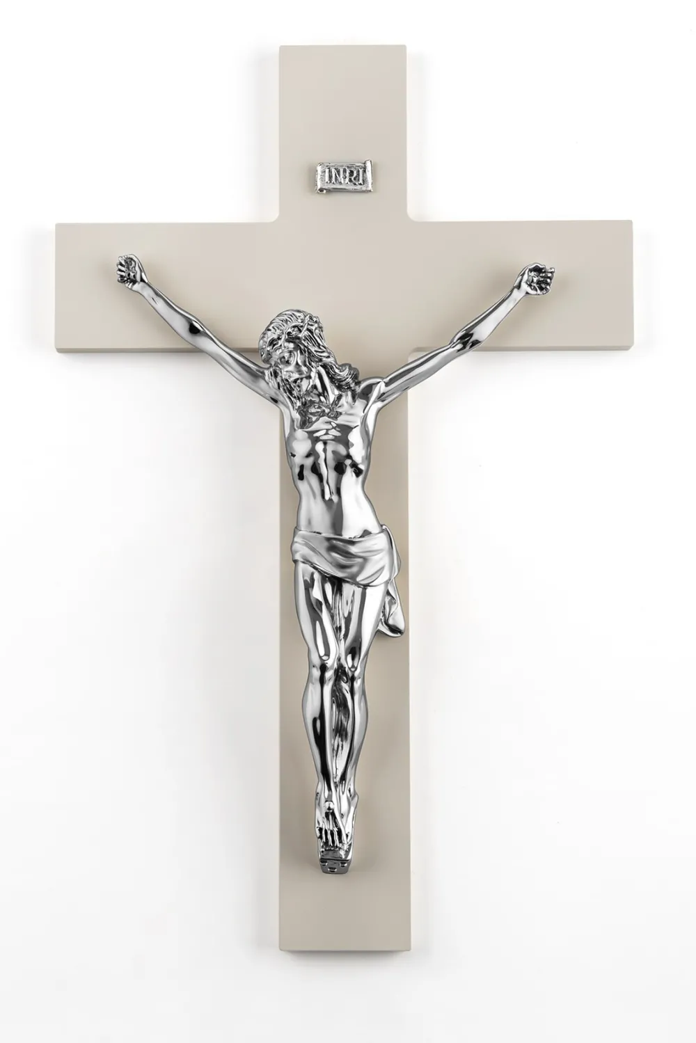 Crocifissi Da Parete-Selezionato da Mazzolaluce Crocifisso classico da parete 34x24 colore nocciola cristo argento