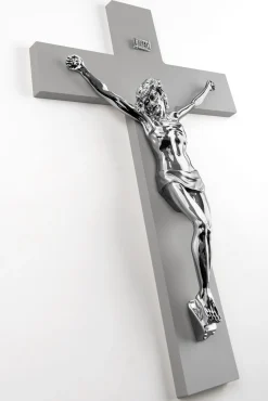 Crocifissi Da Parete-Selezionato da Mazzolaluce Crocifisso da parete classico 34x24 croce antracite cristo argento