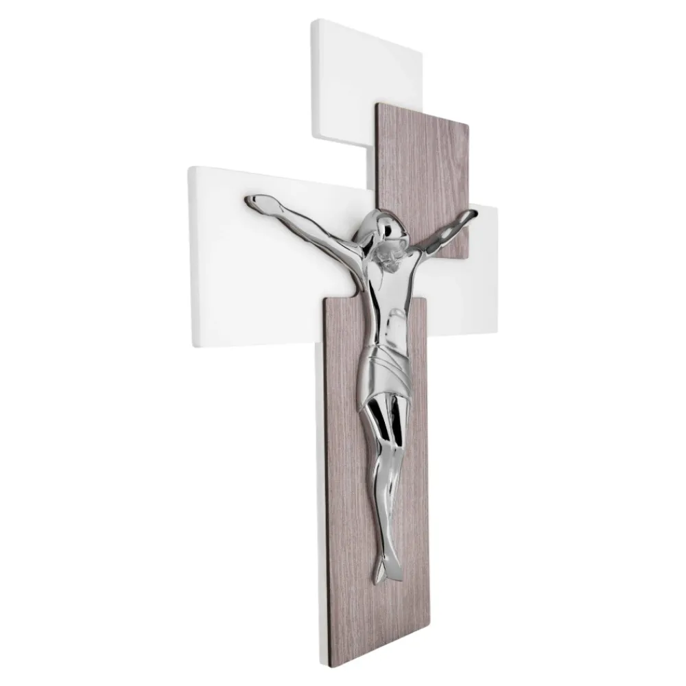 Crocifissi Da Parete-Bongelli Preziosi Crocifisso da parete moderno 60x40 rovere argento