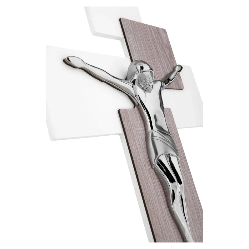 Crocifissi Da Parete-Bongelli Preziosi Crocifisso da parete moderno 60x40 rovere argento